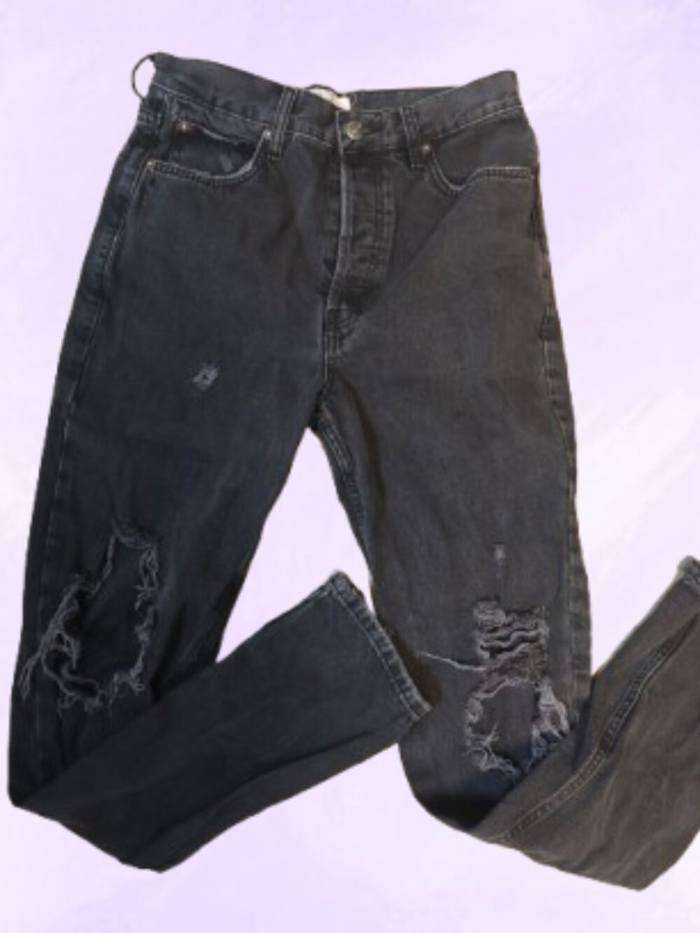Free People We the free straight leg distressed jeans denim in black size 27.